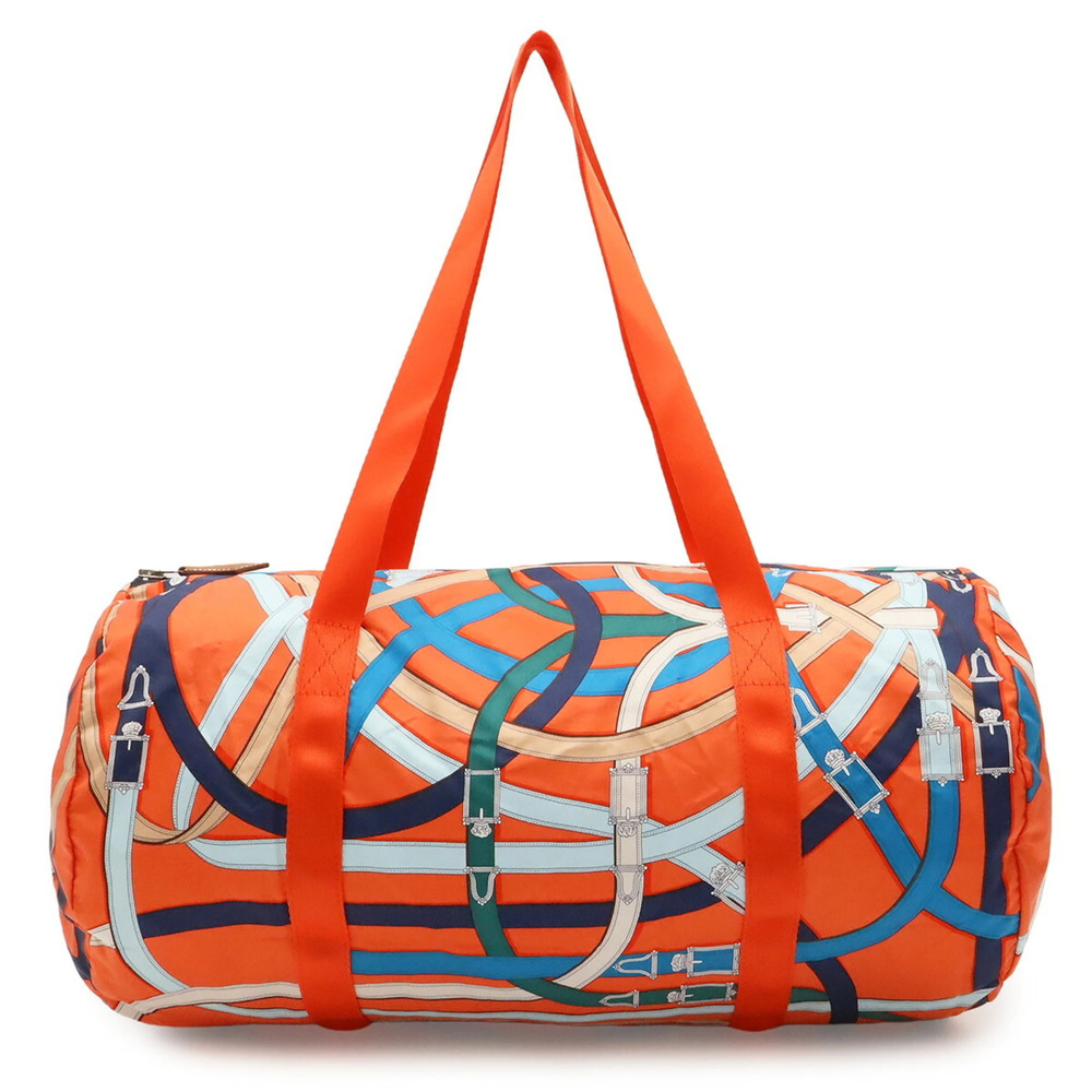 HERMES AirSilk Duffle 44 Shoulder Bag Boston Cavalcadour 100% Silk Orange Blu...
